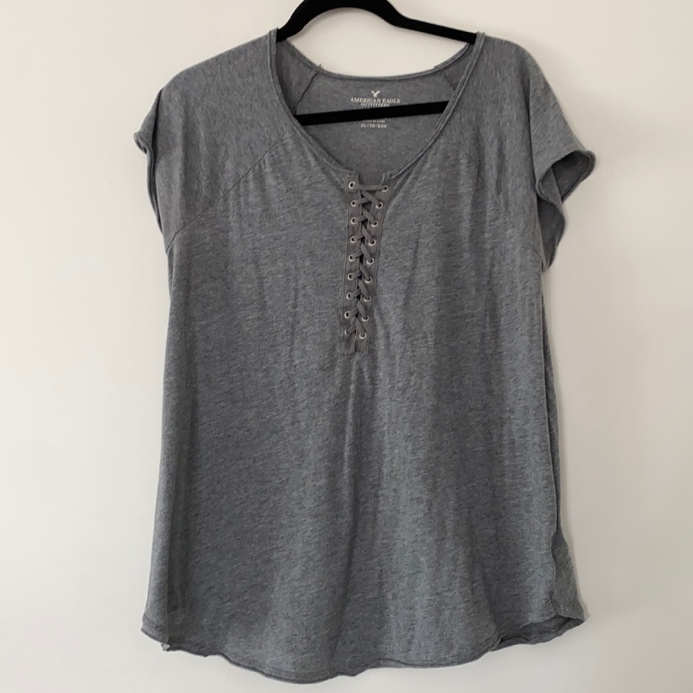 American Eagle Grey Lace-up T-shirt (XL)
